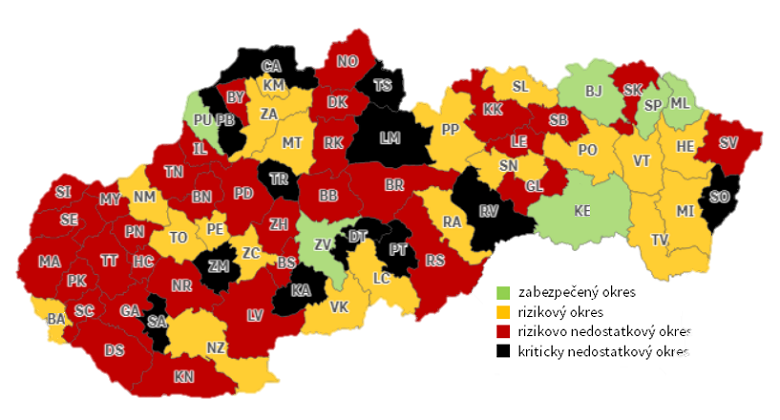 Mapa klasifikácie okresov 2022 – všeobecné lekárstvo Mapa klasifikácie okresov 2022 – všeobecné lekárstvo