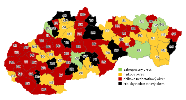 Mapa klasifikácie okresov 2022 – všeobecné lekárstvo