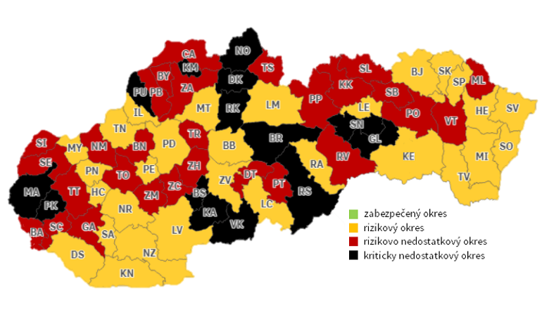 Mapa klasifikácie okresov 2022 - pediatria Mapa klasifikácie okresov 2022 - pediatria