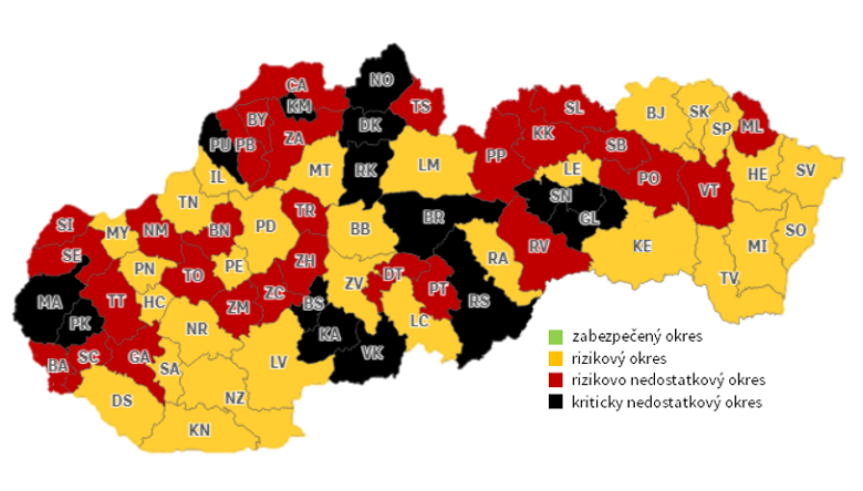 Mapa klasifikácie okresov 2022 - pediatria