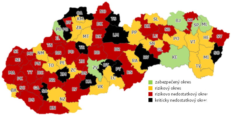 Mapa klasifikácie okresov 2022 – všeobecné lekárstvo