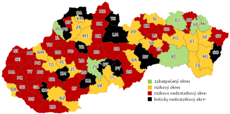 Mapa klasifikácie okresov 2022 – všeobecné lekárstvo Mapa klasifikácie okresov 2022 – všeobecné lekárstvo