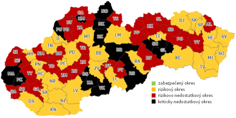 Mapa klasifikácie okresov 2022 - pediatria